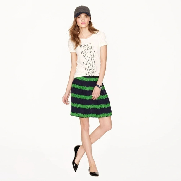 J. Crew Navy and Green Silk Skirt 2 - Picture 1 of 4